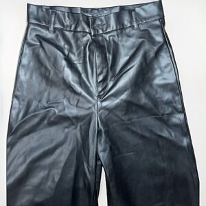 Zara Black Leather High Rise Straight Leg Pants Size S